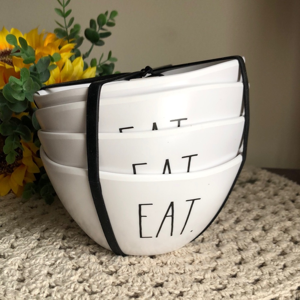 Rae Dunn White 'EAT' Melamine Bowls - Set of 4